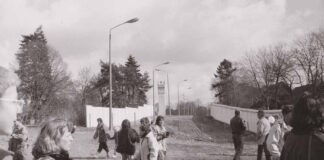 Der ehemalige Todesstreifen an der Grenzmauer bei Glienicke (März (1990)