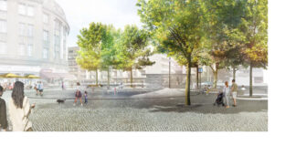 Der Platz der Luftbrücke wird zu einem "nachhaltigen und lebenswerten Stadtraum" umgestaltet. Visualisierung: Bruun & Möllers, Grün Berlin