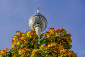 Fernsehturm mit Herbstlaub