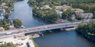 Luftbild der Bauarbeiten an der Salvador-Allende-Brücke. Bild: