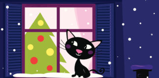 Schwarze Katze am Fenster