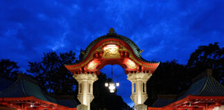 Eingang des Zoo Berlin bei Nacht