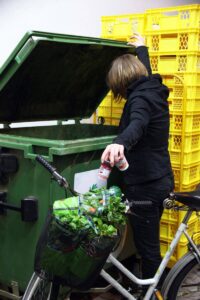 Suche nach noch essbaren Lebensmitteln in einer Bio-Tonne in Berlin. Foto: IMAGO / Sabine Gudath