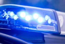 Ein Blaulicht leuchtet auf dem Dach einer Polizeistreife.