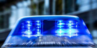 Ein Blaulicht leuchtet auf dem Dach eines Polizeiwagens.