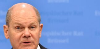 Olaf Scholz, Bundeskanzler von Deutschland, spricht während einer Pressekonferenz.