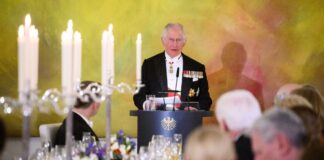 König Charles III. spricht beim Staatsbankett.