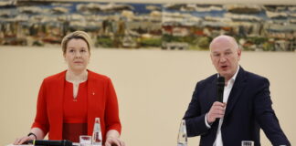 Franziska Giffey (SPD) und Kai Wegner (CDU) stellen den Koalitionsvertrag vor. Bild: IMAGO/Metodi Popow