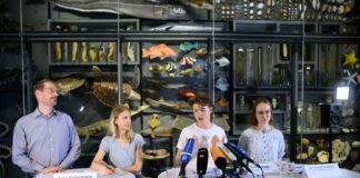 Caroline Douhaire (l-r), Anwältin für Umweltrecht, Arne Fellermann, Abteilungsleiter Klimaschutz beim BUND, Pit Terjung, Sprecher von Fridays for Future, und Eva Städele, Pressesprecherin von Fridays for Future.