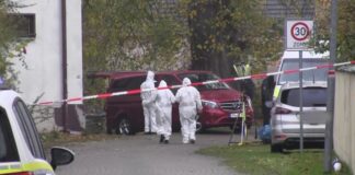 Mitarbeiter der Spurensicherung ermitteln am Tatort in Vieritz.