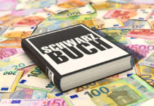 Schwarzbuch liegt auf Euroscheinen. Foto: IMAGO / IlluPics