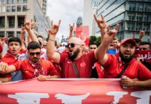 Türkische Fans zeigen den Wolfsgruß.
