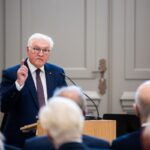 Bundespräsident Frank-Walter Steinmeier spricht beim Festakt zur Eröffnung des Turms der Garnisonkirche Potsdam.