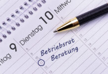 Terminkalender mit Eintrag "Betriebsrat und Beratung" In einem Kalender. Foto: IMAGO / Wolfilser