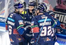 Die Eisbären Berlin hatten in Wolfsburg wieder Grund zum Jubeln.