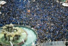 Die Bielefelder Fans feierten schon früh und zahlreich am Tag des Pokalfinals