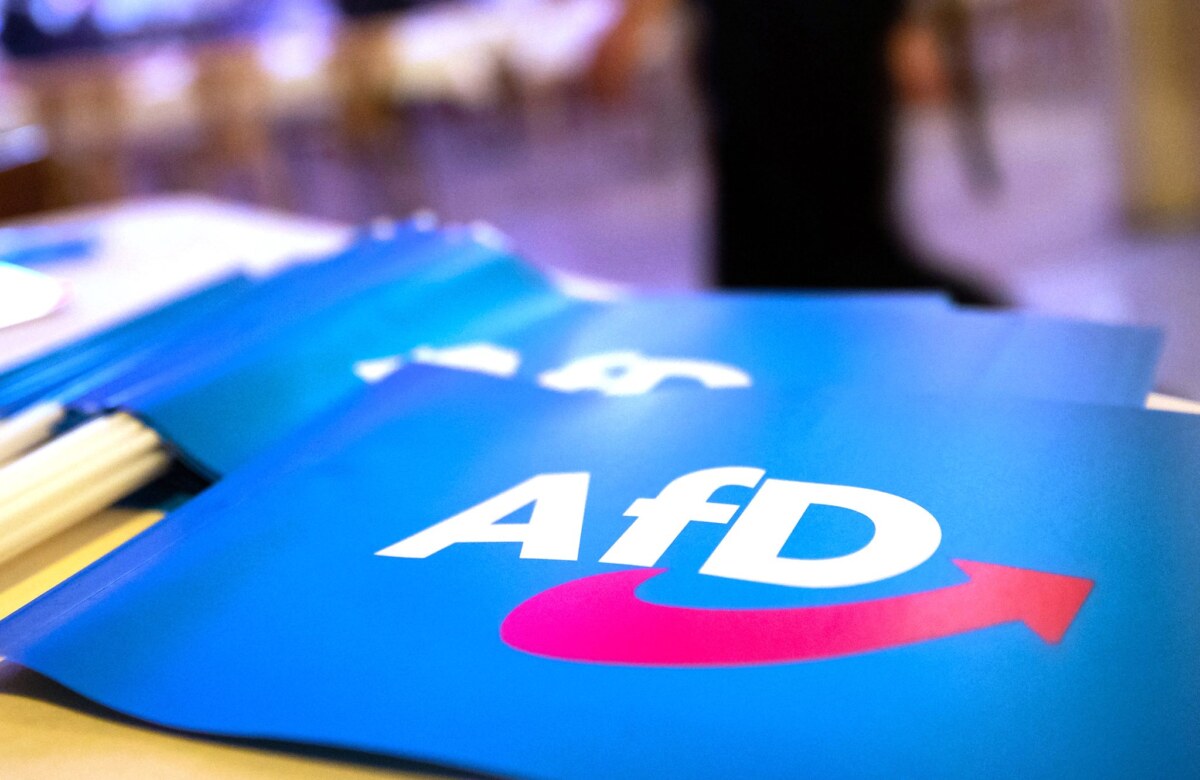 Fahne mit AfD-Logo Das Bundesamt für Verfassungsschutz stuft die AfD als gesichert rechtsextremistisch ein. (Symbolbild)