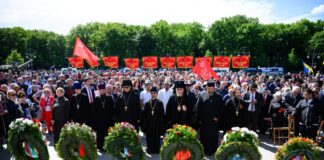 Rund 1.200 Menschen demonstrieren pro Russland am sowjetischen Ehrenmal. 