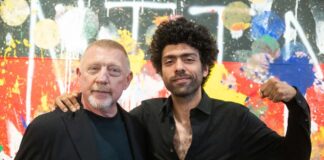 Noah Becker, Sohn des einstigen Tennisprofis Boris Becker, hat mit Hilfe von Fuß- und Tennisbällen ein Kunstwerk geschaffen.