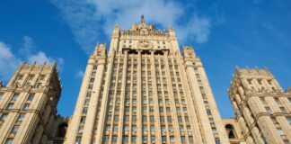 Das Stalinhochhaus, Sitz des russischen Außenministeriums in Moskau. (Archivbild) 