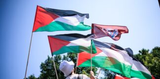 Zahlreiche Menschen hatten Flaggen dabei.