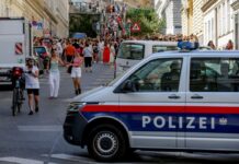Ein Polizeiauto steht in der Nähe von versammelten «Swifties», nachdem im Sommer 2024 Konzerte abgesagt wurden aus Angst vor einem Terroranschlag. (Archivbild) 