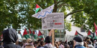 Die Demonstration sollte nach Angaben der Veranstalter Solidarität mit der Flotte zeigen, die Hilfsgüter nach Gaza bringen sollte und von israelischen Kräften gestoppt wurde. 