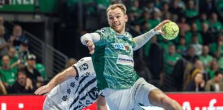 Füchse Berlin gewinnen Spitzenspiel gegen THW Kiel Welthandballer Mathias Gidsel im Duell gegen Kiel.