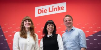 Linke startet in den Wahlkampf – und muss Gaza-Streit klären Die Linken-Landesvorsitzenden Kerstin Wolter und Maximilian Schirmer setzen fest auf die designierte Spitzenkandidatin Elif Eralp. (Archivbild)