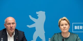 Berlins Regierender Bürgermeister Kai Wegner (CDU) und Wirtschaftssenatorin Franziska Giffey (SPD) wollen verstärkt auf Unternehmen aus der Sicherheits- und Verteidigungswirtschaft setzen. (Archivbild) 