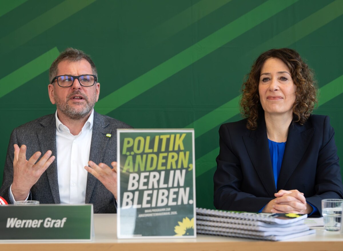 Pressekonferenz der Berliner Grünen zum Wahlprogramm für 2026 Werner Graf und Bettina Jarasch ziehen als Spitzenduo für die Grünen in den Wahlkampf.