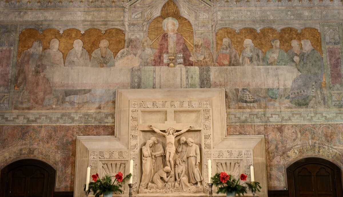 Christophoruskirche der Kirchengemeinde Friedrichshagen Die Wandmalerei wurde nach den Zweiten Weltkrieg übermalt.