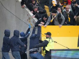 Hertha droht Fans nach Krawallen mit Stadionverboten Nach Auseinandersetzungen drohen Fans von Hertha BSC und Dynamo Dresden harte Konsequenzen. (Archivbild)