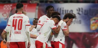 Max Finkgräfe (r) erzielt gegen Union Berlin die Führung. Es war sein erstes Tor im RB-Trikot und ein ganz besonderes. 