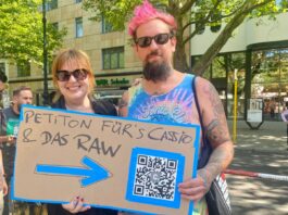 Protest auf dem Ku’damm für Erhalt des RAW-Geländes Demonstrieren für das RAW-Gelände.