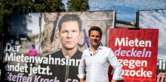 SPD setzt im Wahlkampf auf Sauberkeit und Mietendeckel Berlins SPD-Spitzenkandidat Steffen Krach ist selbst auf vielen Plakaten für die heiße Phase des Wahlkampfs zu sehen.