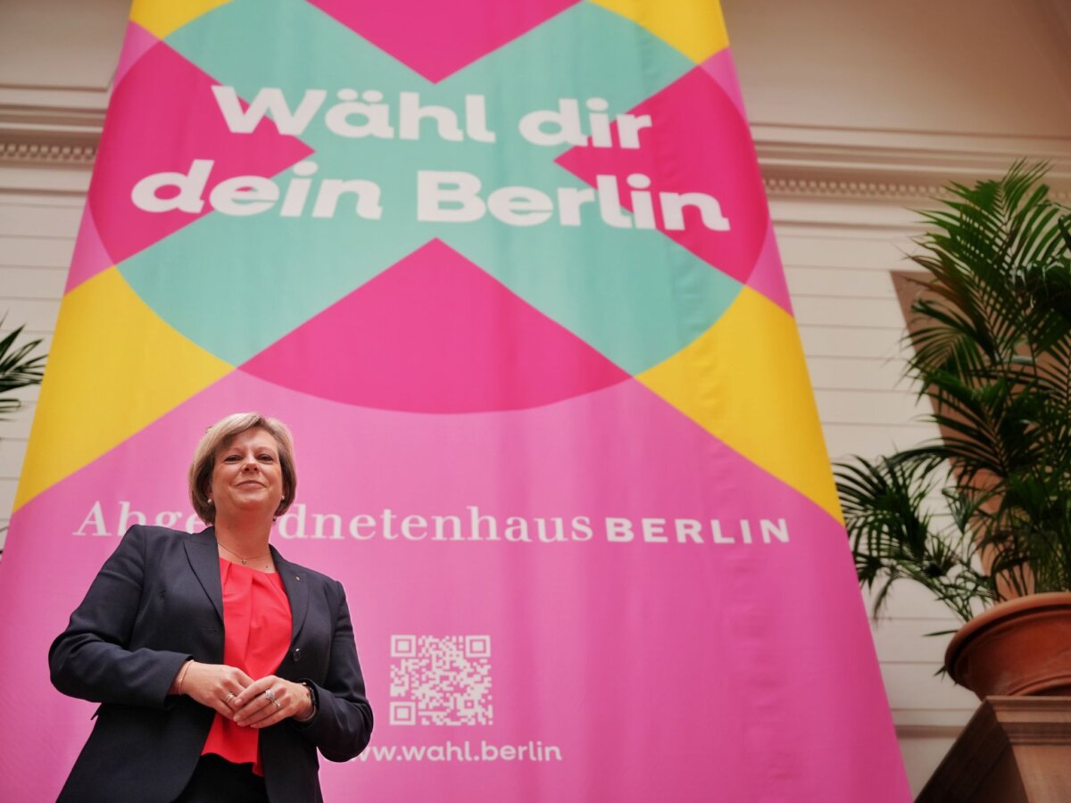 Start der Berliner Wahlmobilisierungskampagne Die Präsidentin des Berliner Abgeordnetenhauses, Cornelia Seibeld, wirbt für eine hohe Wahlbeteiligung am 20. September.