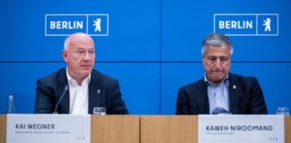 Berliner Olympia-Aus: «Blamage wollen wir uns ersparen» «Ein trauriger Tag für Berlin»: Wegner (l) und Niroomand verkünden das Ende der Bewerbung.