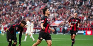 Leverkusen zeigt starke Reaktion und schlägt Union 4:0 Leverkusens Ibrahim Maza jubelt über seinen Treffer zum 4:0.