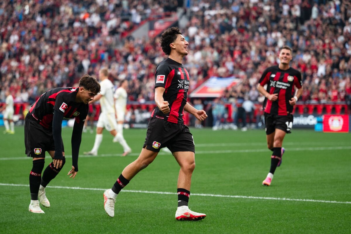 Bayer Leverkusen - 1. FC Union Berlin Leverkusens Ibrahim Maza jubelt über seinen Treffer zum 4:0.
