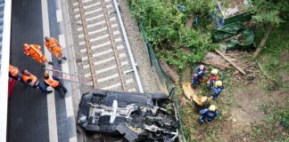 Auto stürzt auf S-Bahn-Gleise – Strecke wieder frei Ein Pkw liegt bei der Bornholmer Brücke nach einem tödlichen Unfall im Gleisbett.
