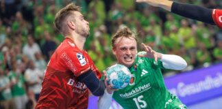 Füchse starten in Champions League: «Mehr Außenseiter» Füchse-Spielmacher Tobias Gröndahl (r.) erwartet einen harten Auftakt in der Königsklasse (Archivbild)