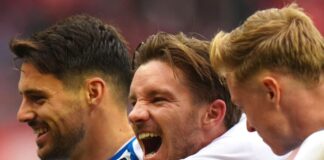 Grönnings Erlösung: Hertha marschiert Richtung Bundesliga Mads Pedersen war neben Sebastian Grönning der beste Hertha-Spieler auf dem Feld.